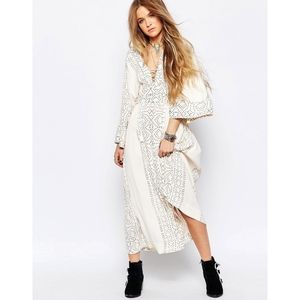 Free People Modern Kimono Pearl Combo Lace Maxi Dress size 4 a